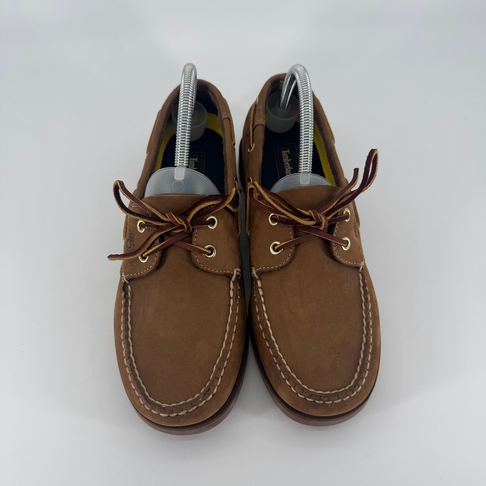 Timberland Boat Shoes Mens 10.5 Brown Leather Moccasin Toe Brown Nubuck 2 Eye